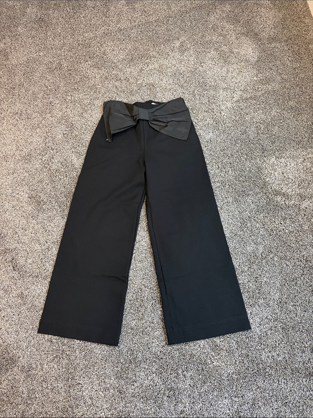 Maeve Black High-Waist Wide Leg Pants with Statement Waist Bow